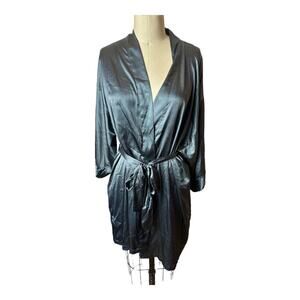 Victoria Secret DK Grey 3/4 Sleeve Faux Silk Robe Women's Size M/L
